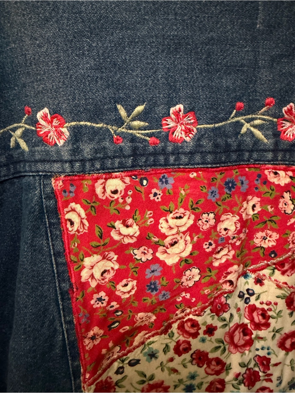 Vintage Tantrums Floral Patchwork Embroidery Denim Cottagecore Jacket Sz L - Picture 9 of 12
